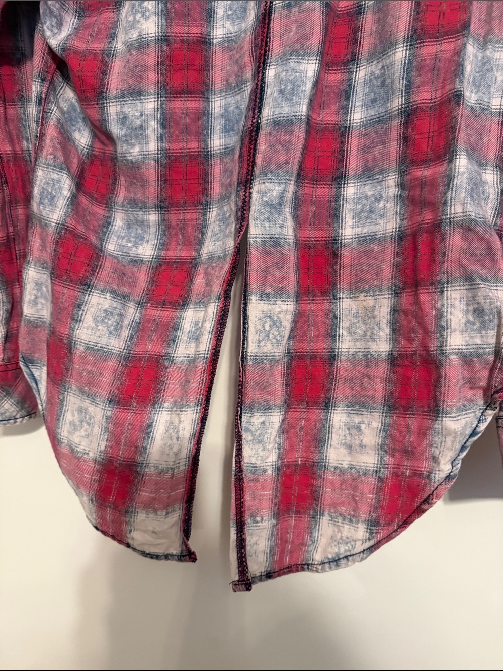 Affliction Red & Navy Distressed Plaid Button-Down Shirt - Picture 4 of 6